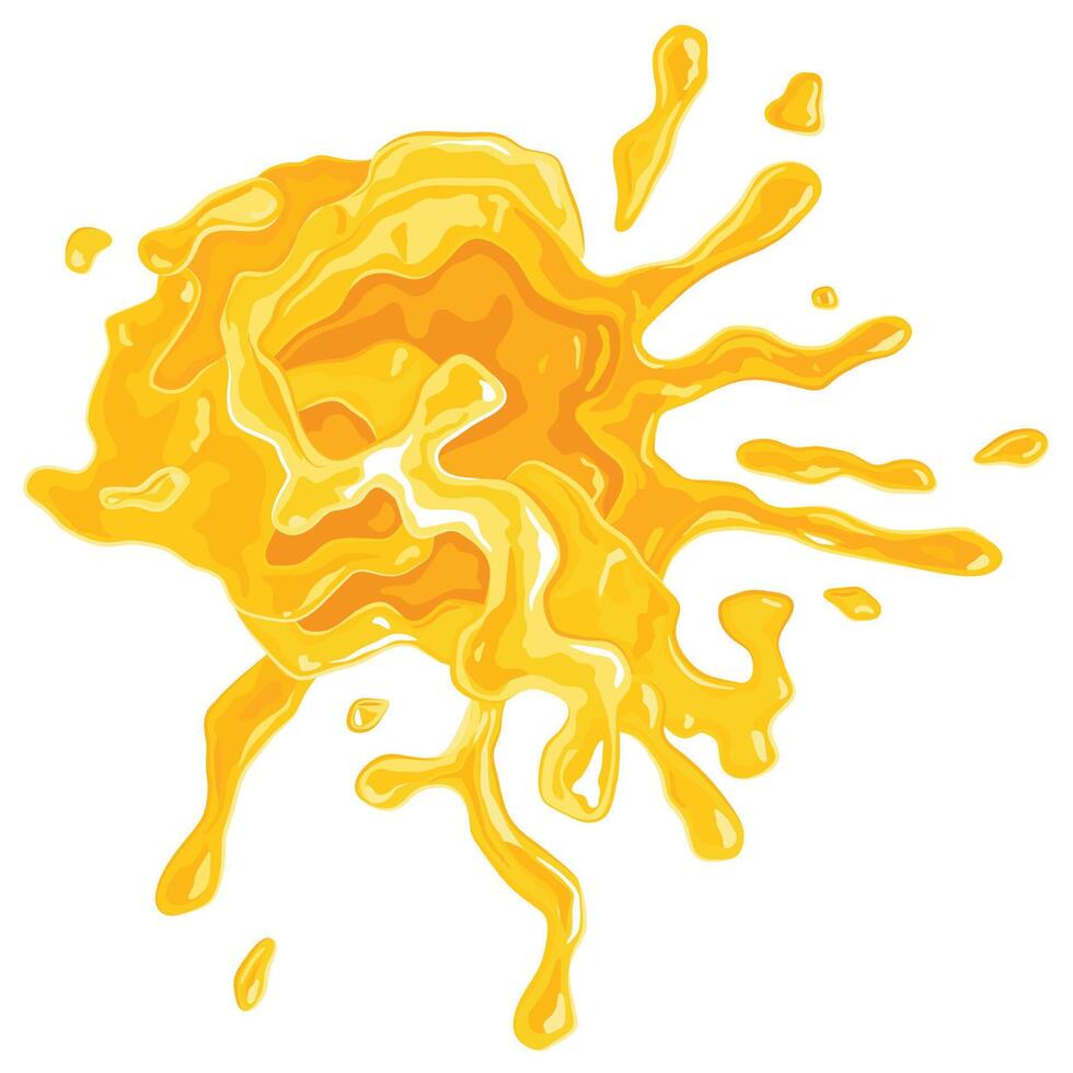 Yellow orange juice or honey blots. Sweet, smudges, splashes, drops on white background. Liquid jets, different forms, abstract forms vector