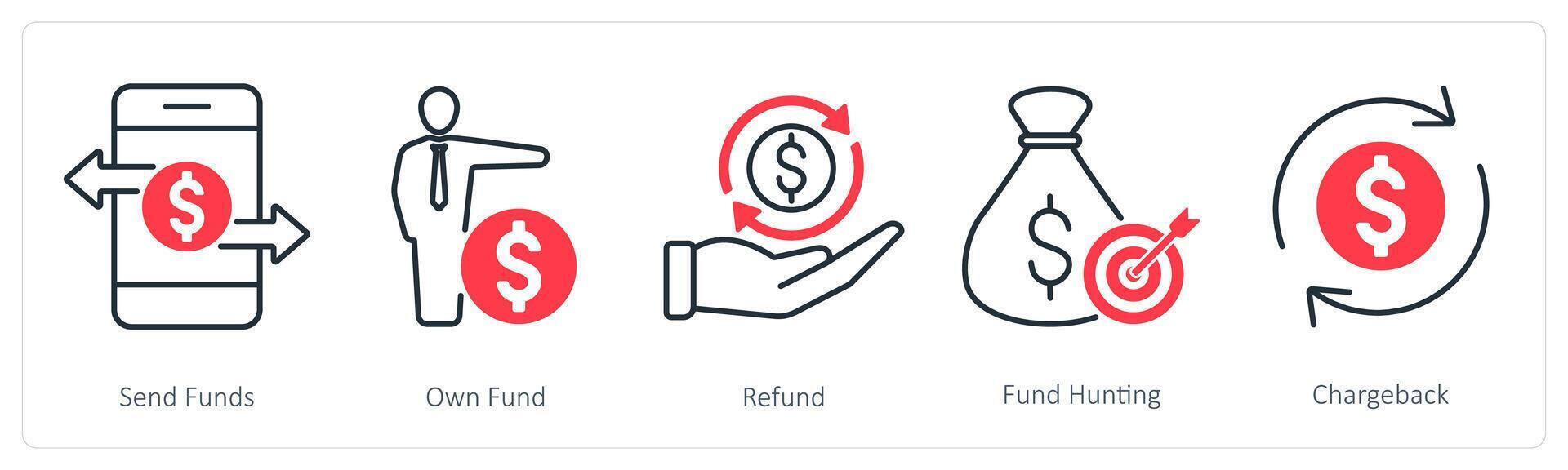 A set of 5 Banking icons as send funds, own fund, refund vector