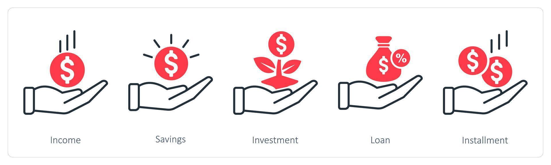 A set of 5 Banking icons as income, savings, investment vector