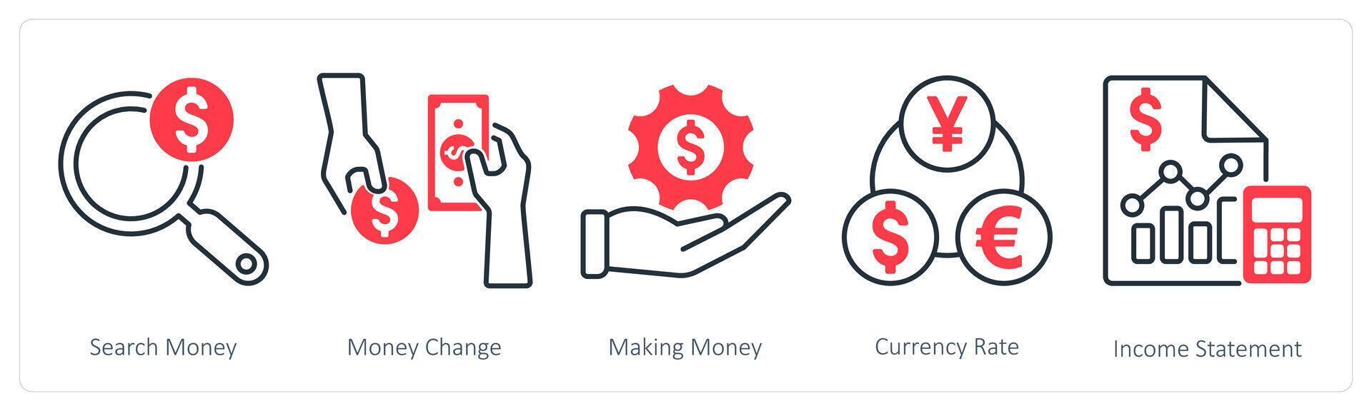 A set of 5 Banking icons as search money, money change, making money vector