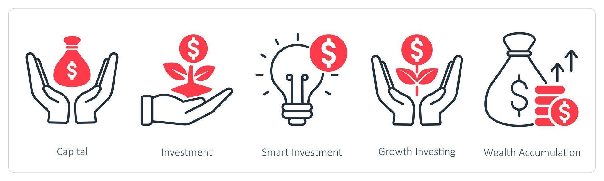 A set of 5 Banking icons as capital, investment, smart investment vector
