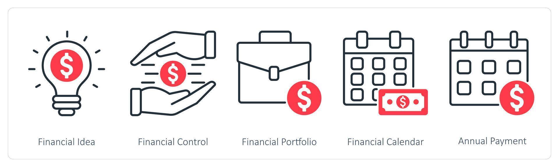 A set of 5 Banking icons as financial idea, financial control, financial portfolio vector