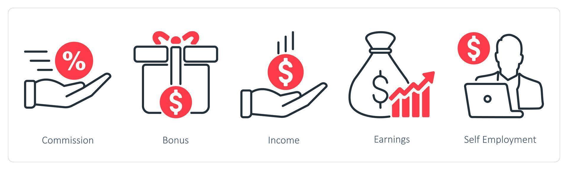 A set of 5 Banking icons as commission, bonus, income vector