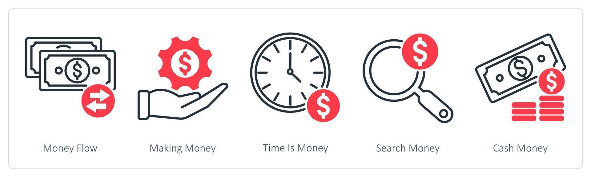 A set of 5 Banking icons as money flow, money making, time is money vector