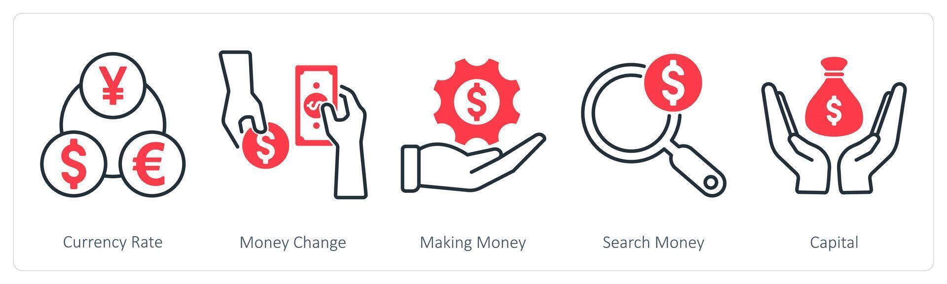 A set of 5 Banking icons as currency rate, money change, money making vector