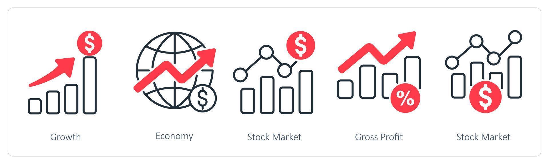 A set of 5 Banking icons as growth, economy, stock market vector