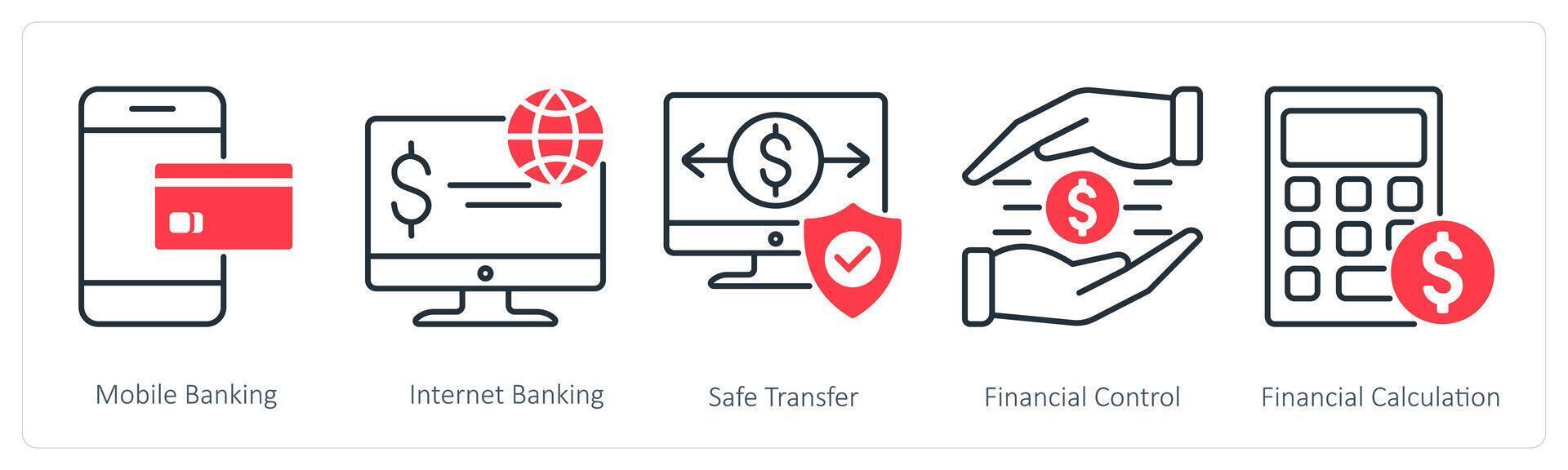 A set of 5 Banking icons as mobile banking, internet banking, safe transfer vector