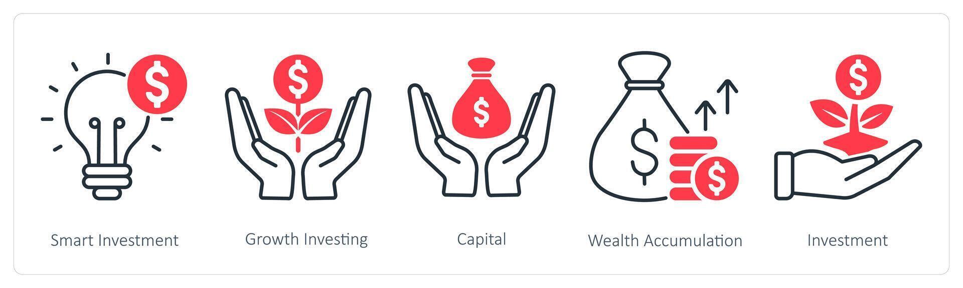 A set of 5 Banking icons as smart investment, growth investing, capital vector
