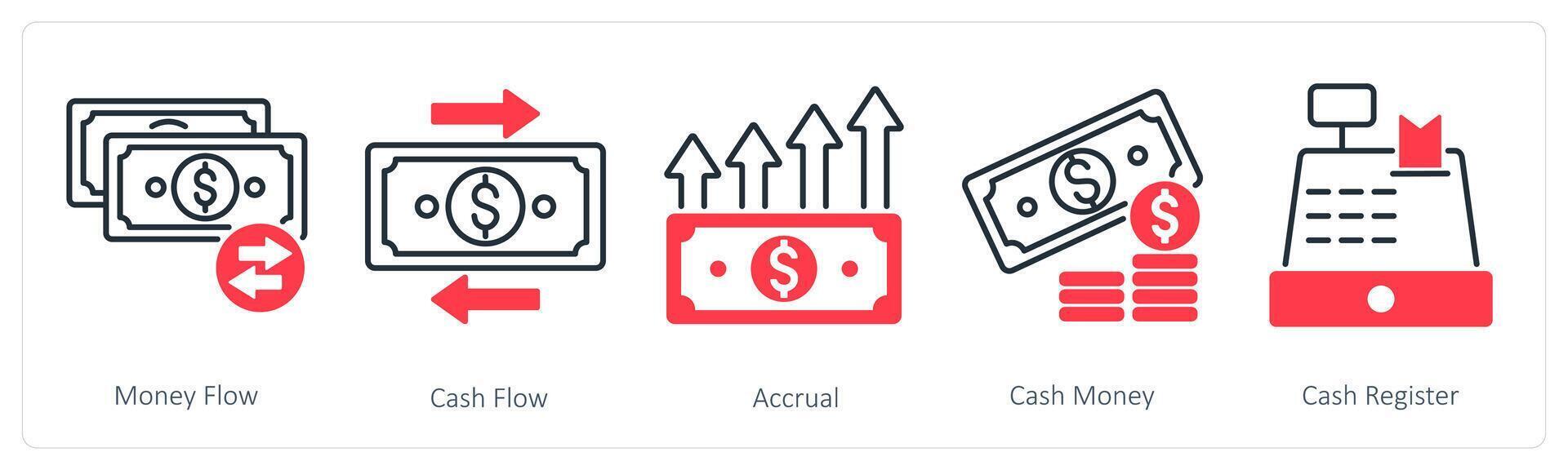 A set of 5 Banking icons as money flow, cash flow, accural vector