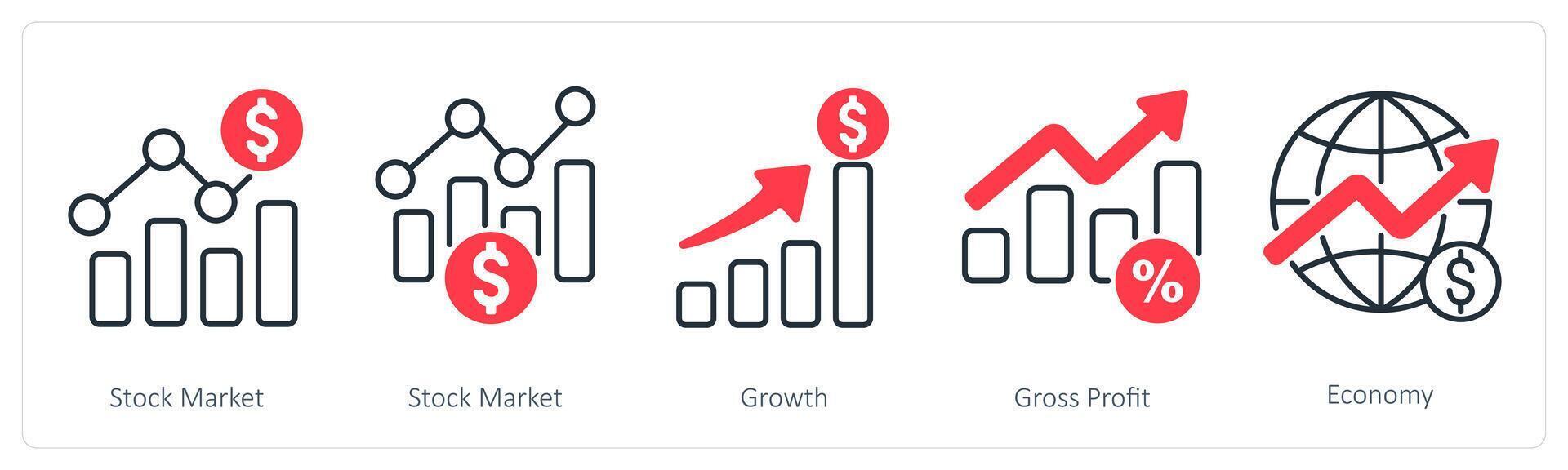 A set of 5 Banking icons as stock market, growth, gross profit vector