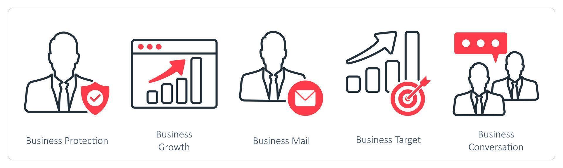 A set of 5 Business and Office icons as business protection, business growth, business mail vector