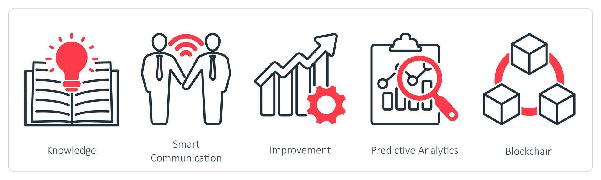 A set of 5 Industrial icons as knowledge, smart communication, improvement vector