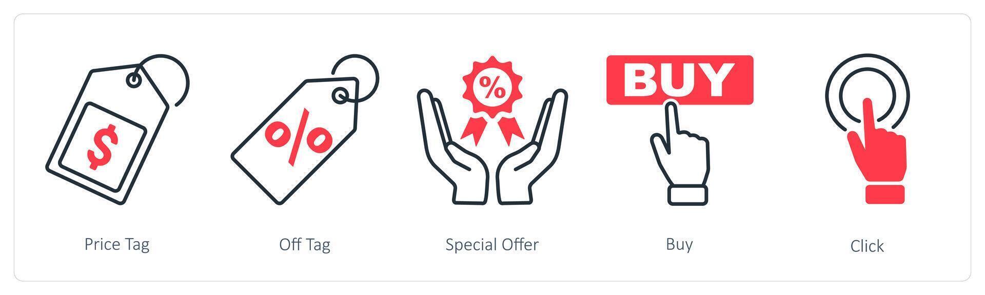 A set of 5 Shopping icons as price tag, off tag, special offer vector