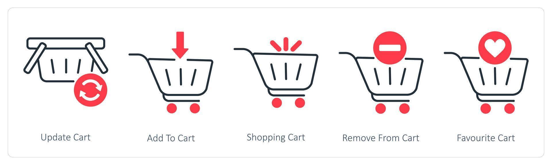 A set of 5 Shopping icons as update cart, add to cart, shopping cart vector