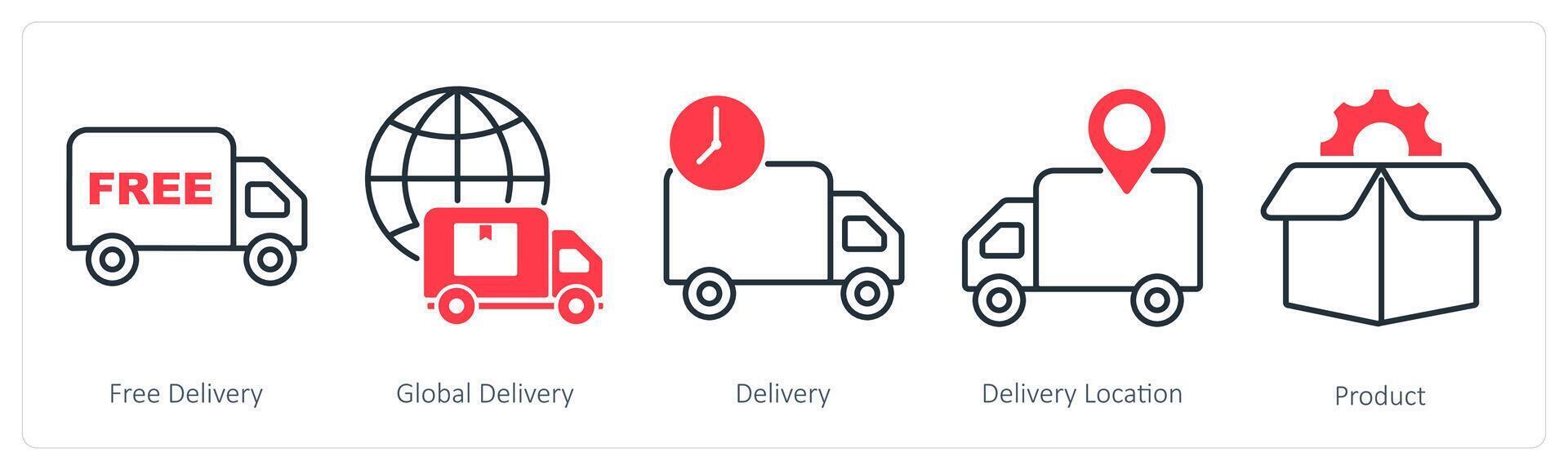 A set of 5 Shopping icons as free delivery, global delivery, delivery vector