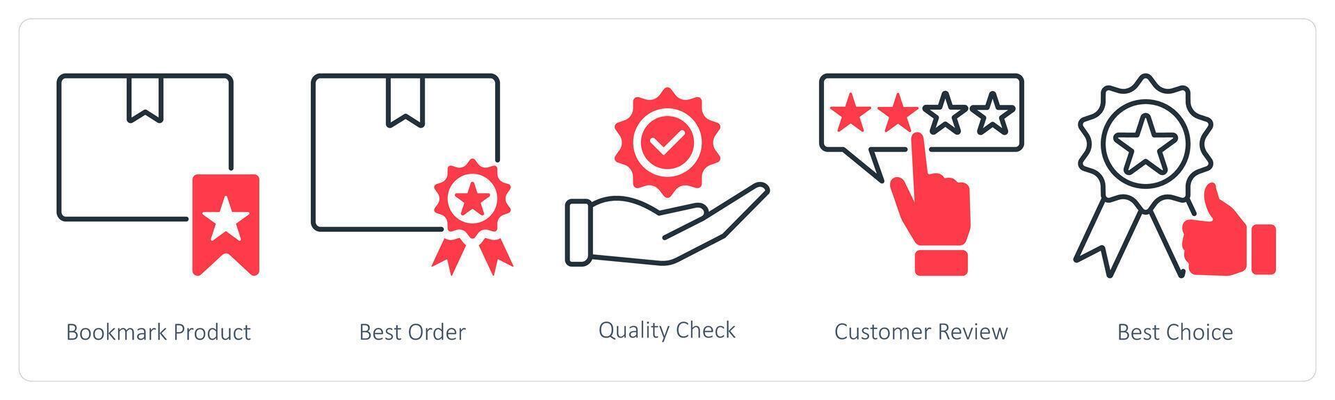 A set of 5 Shopping icons as bookmark product, best offer, quality check vector