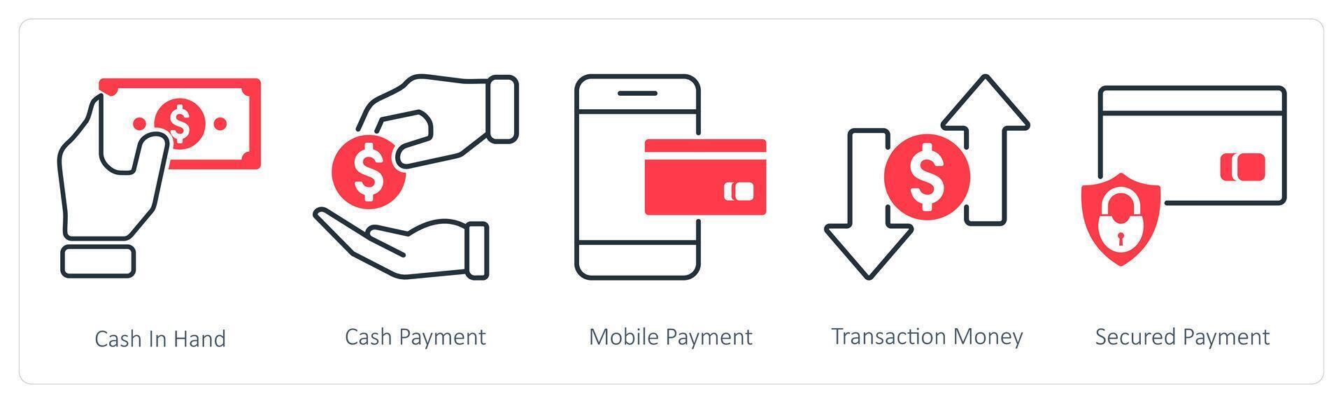 A set of 5 Shopping icons as cash in hand, cash payment, mobile payment vector
