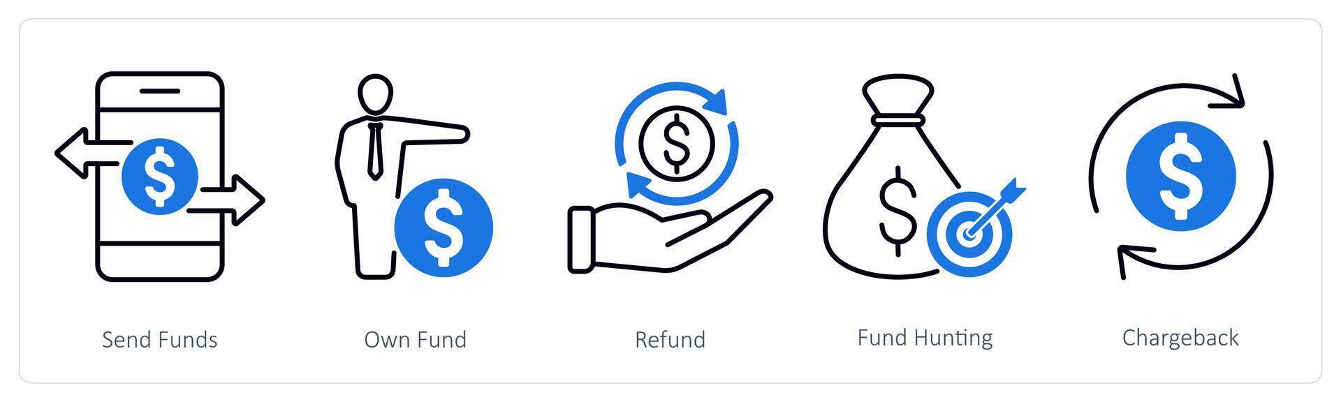 A set of 5 Banking icons as send funds, own fund, refund vector