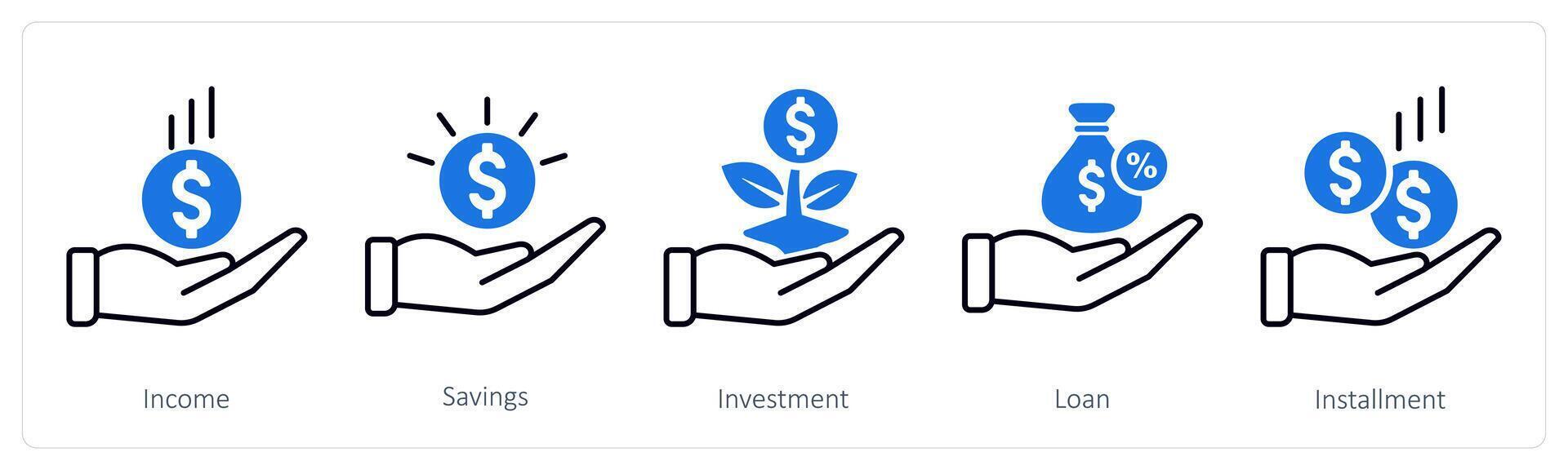 A set of 5 Banking icons as income, savings, investment vector