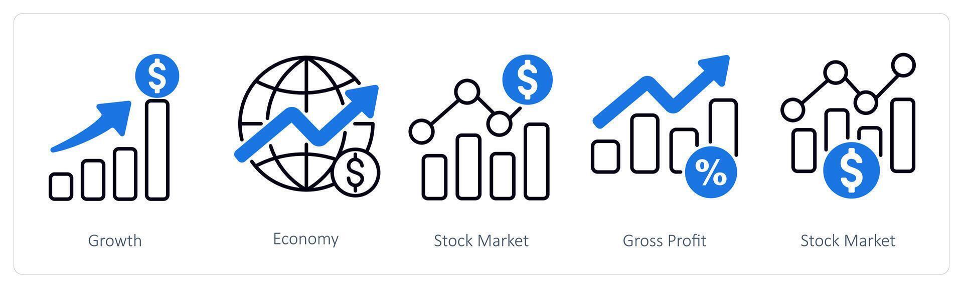 A set of 5 Banking icons as growth, economy, stock market vector