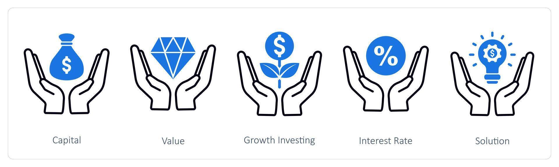 A set of 5 Banking icons as capital, value, growth investing vector
