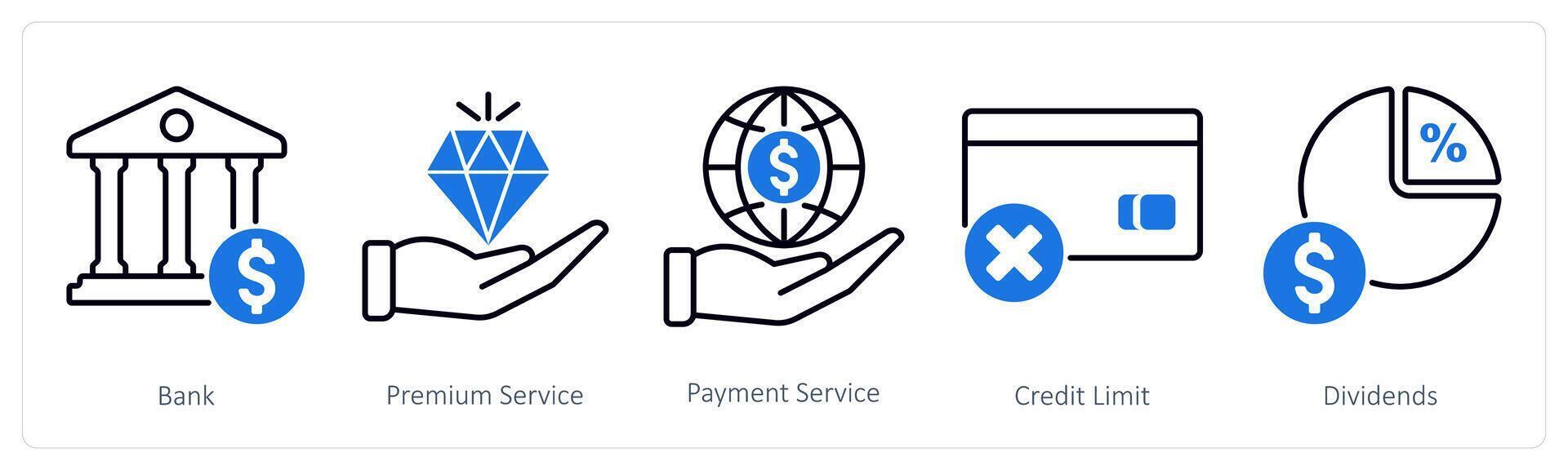 A set of 5 Banking icons as bank, premium service, payment service vector