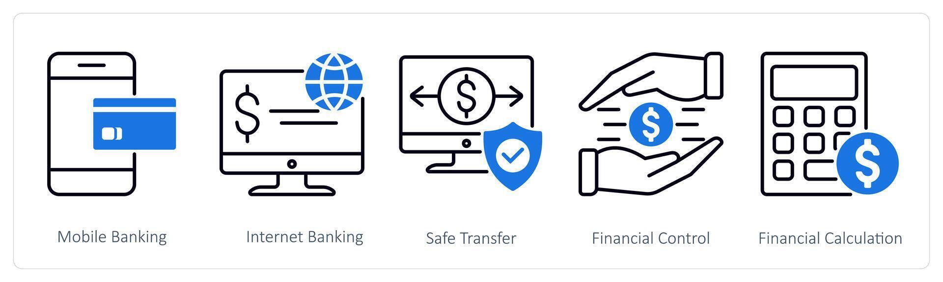 A set of 5 Banking icons as mobile banking, internet banking, safe transfer vector