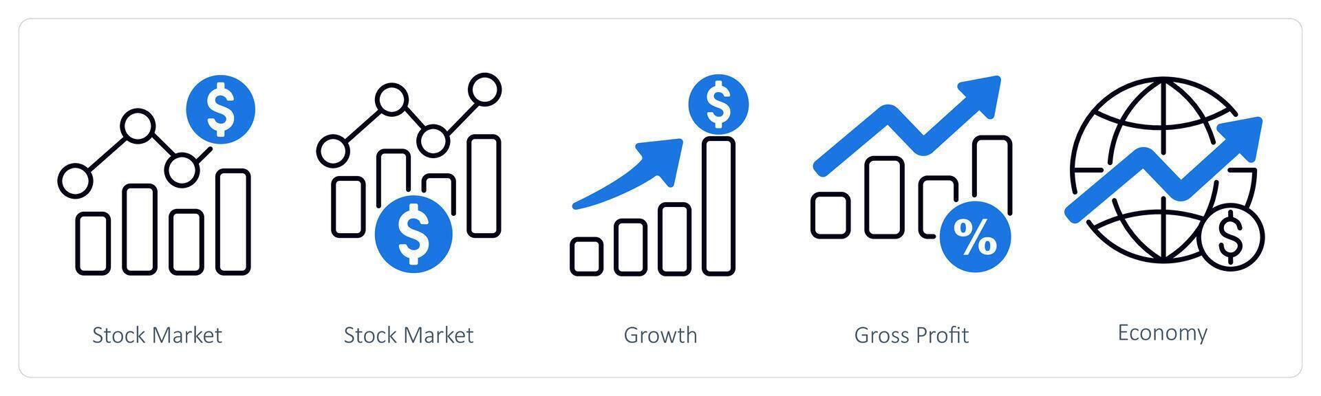 A set of 5 Banking icons as stock market, growth, gross profit vector
