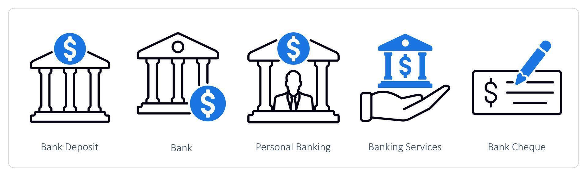 A set of 5 Banking icons as bank deposit, bank, personal banking vector