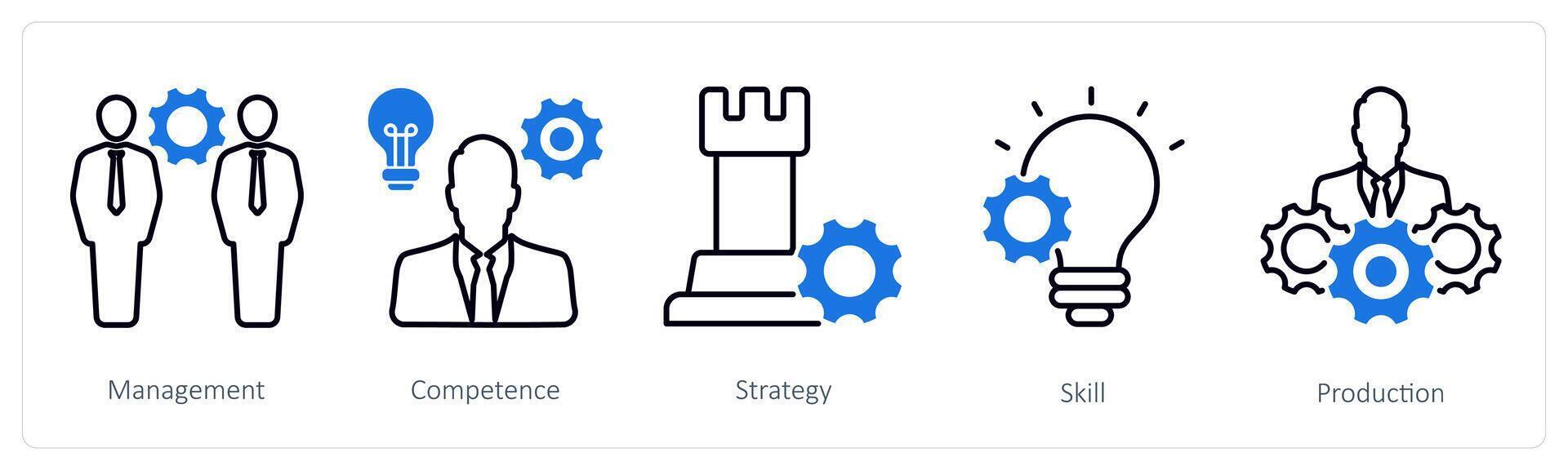 A set of 5 Business and Office icons as management, competence, strategy vector