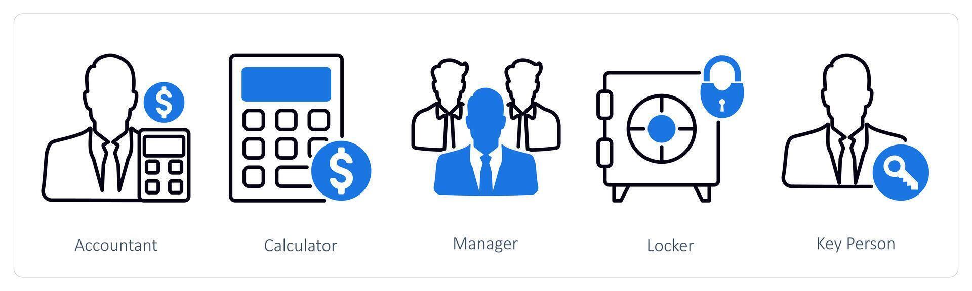 A set of 5 Business and Office icons as accountant, calculator, manager vector