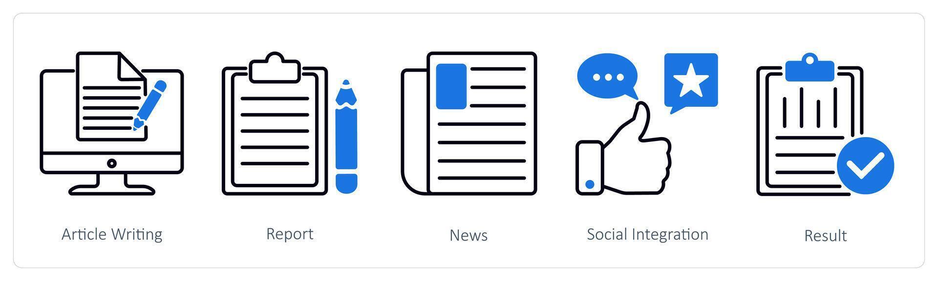 A set of 5 Business and Office icons as article writing, report, news vector