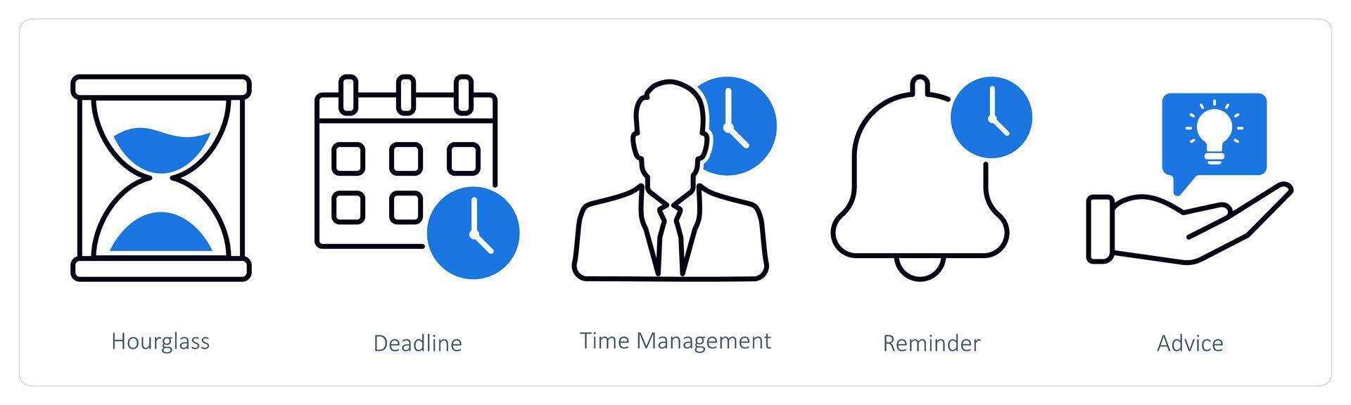 A set of 5 Business and Office icons as hourglass, deadline, time management vector