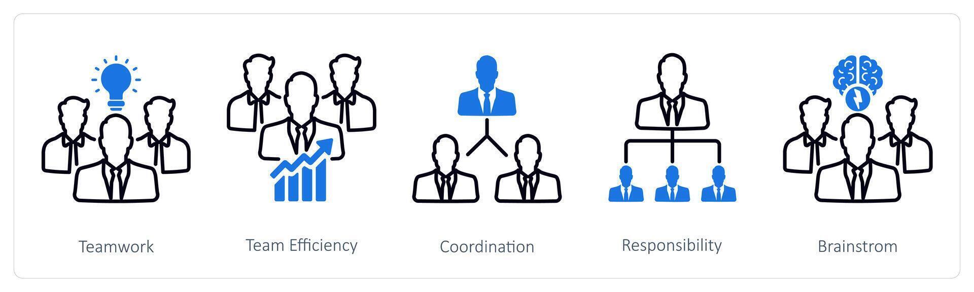 A set of 5 Business and Office icons as teamwork, team efficiency, coordination vector