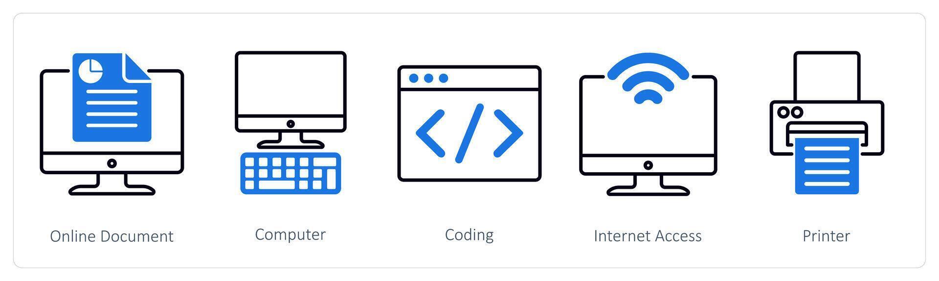 un conjunto de 5 5 negocio y oficina íconos como en línea documento, computadora, codificación vector