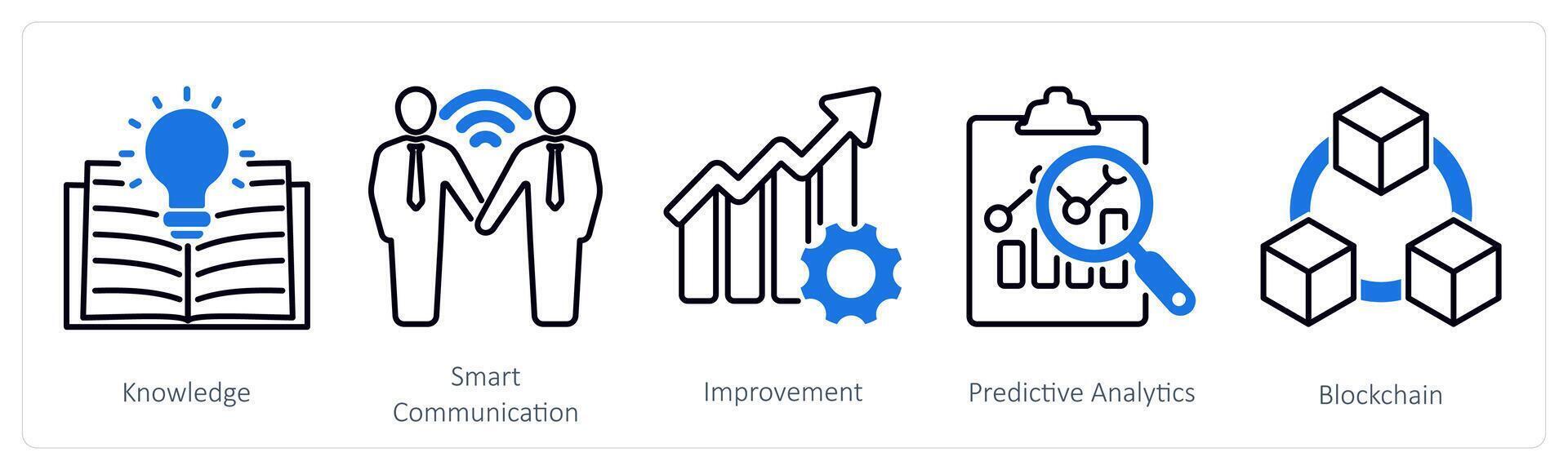 A set of 5 Industrial icons as knowledge, smart communication, improvement vector
