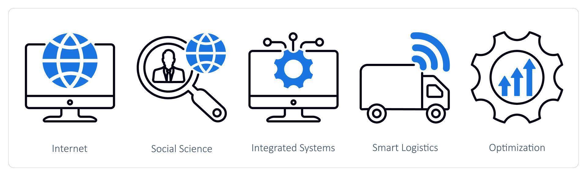 A set of 5 Industrial icons as internet, social science, integrated system vector