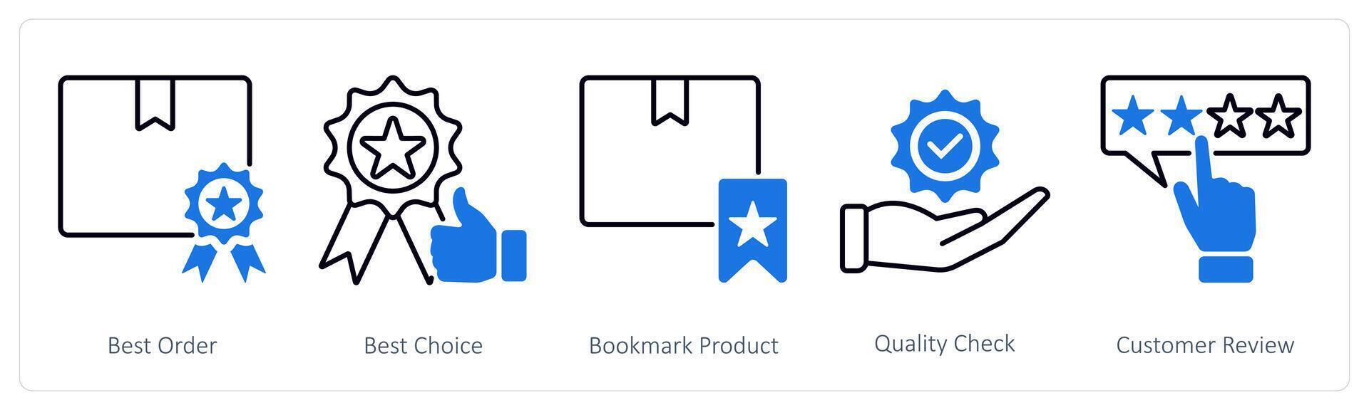 A set of 5 Shopping icons as best offer, best choice, bookmark product vector