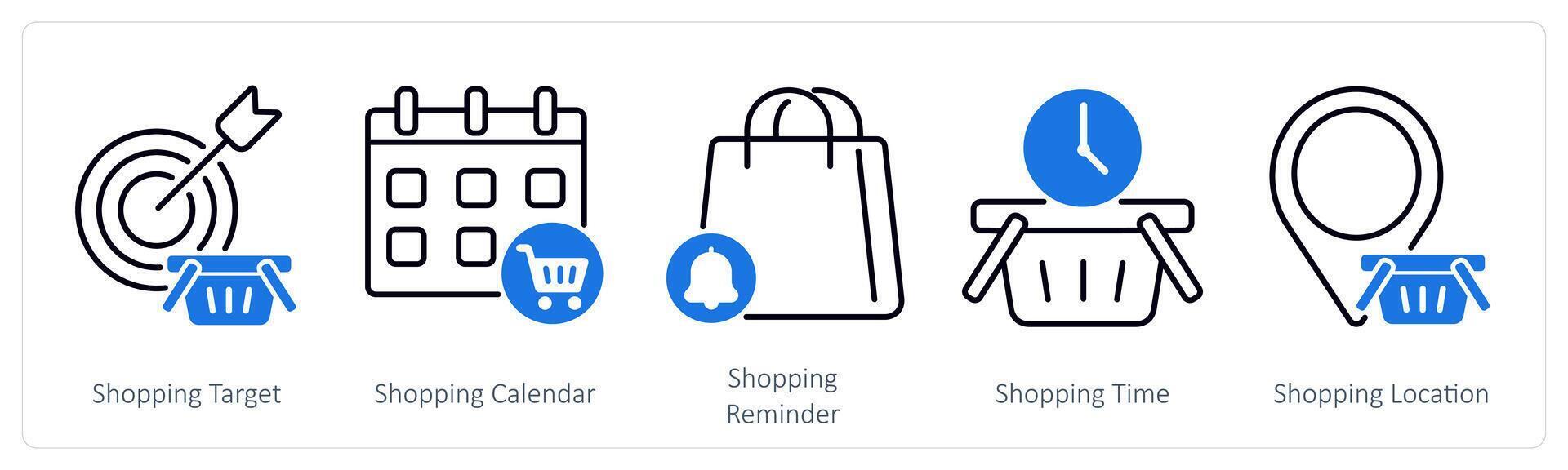 A set of 5 Shopping icons as shopping target, shopping calendar, shopping reminder vector