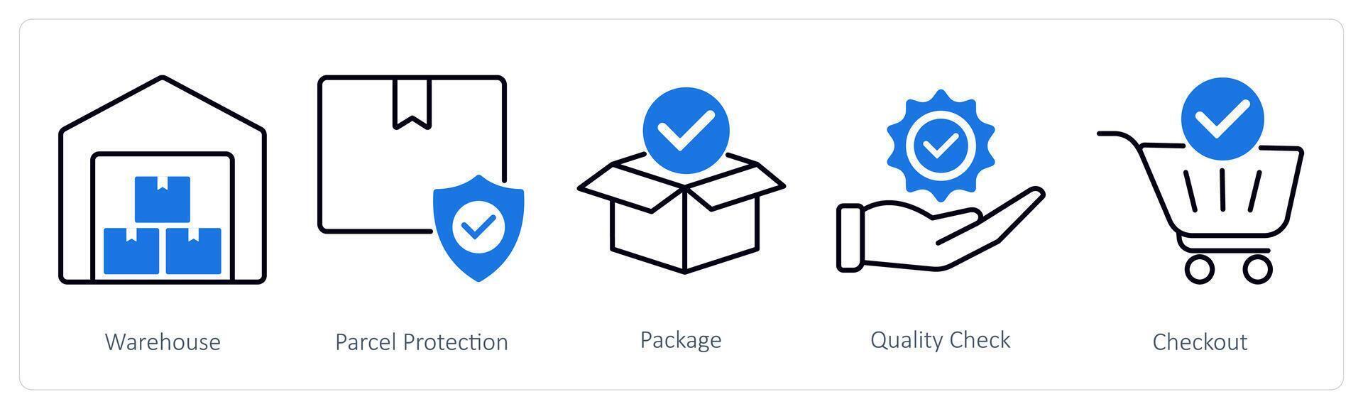 A set of 5 Shopping icons as warehouse, parcel protection, package vector