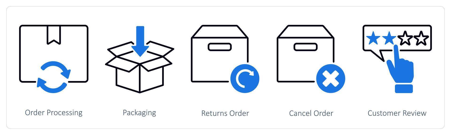 A set of 5 Shopping icons as order processing, packaging, returns order vector