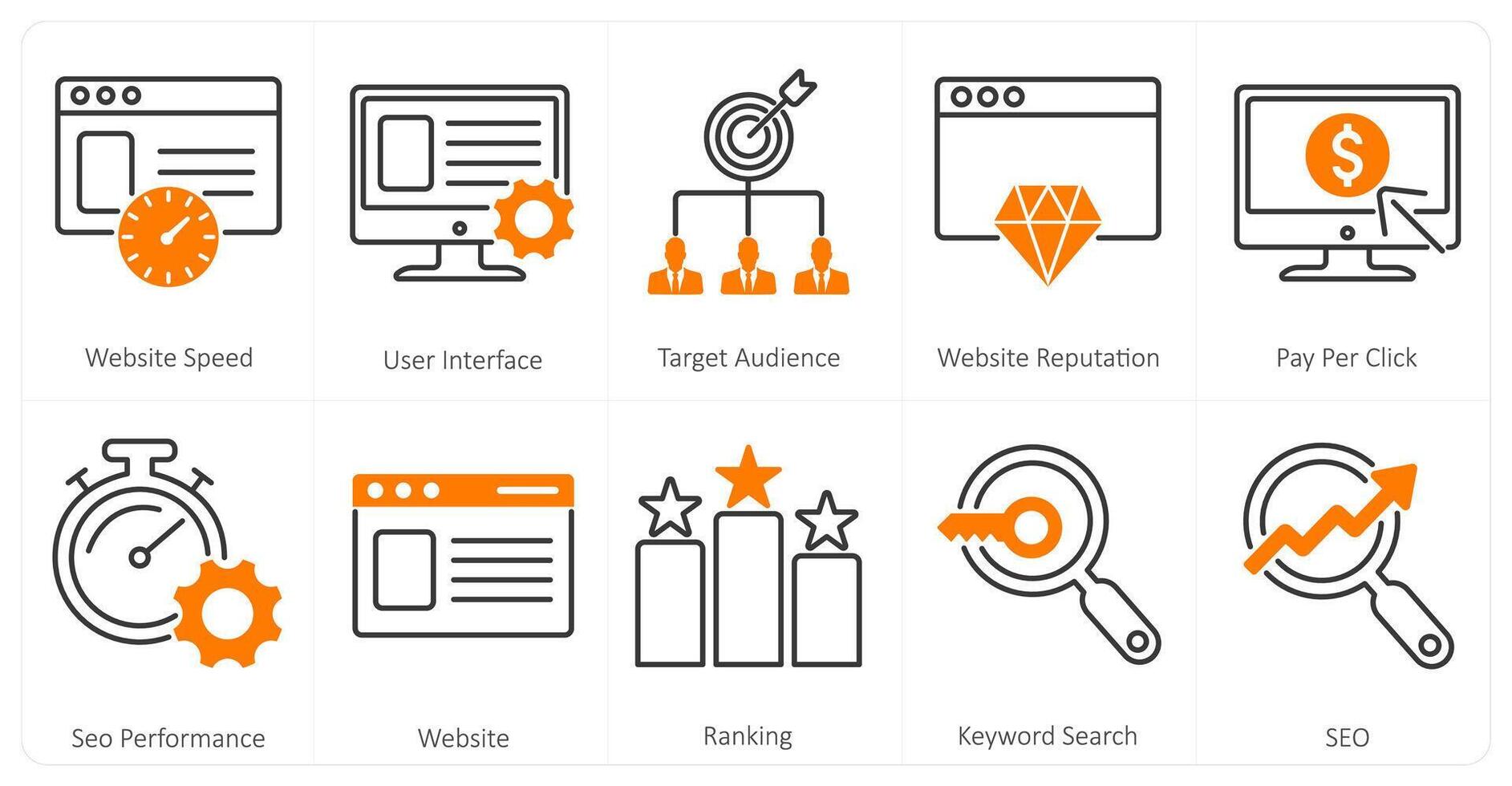 A set of 10 mix icons as website speed, user interface, target audience vector