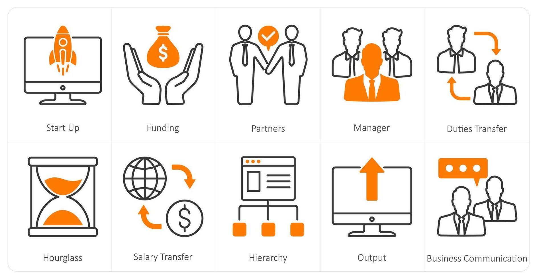 A set of 10 mix icons as start up, funding, partners vector