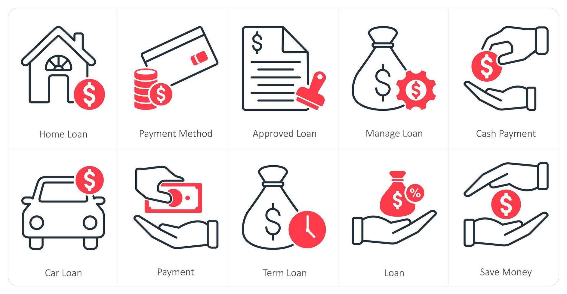 A set of 10 mix icons as home loan, payment method, approved loan vector