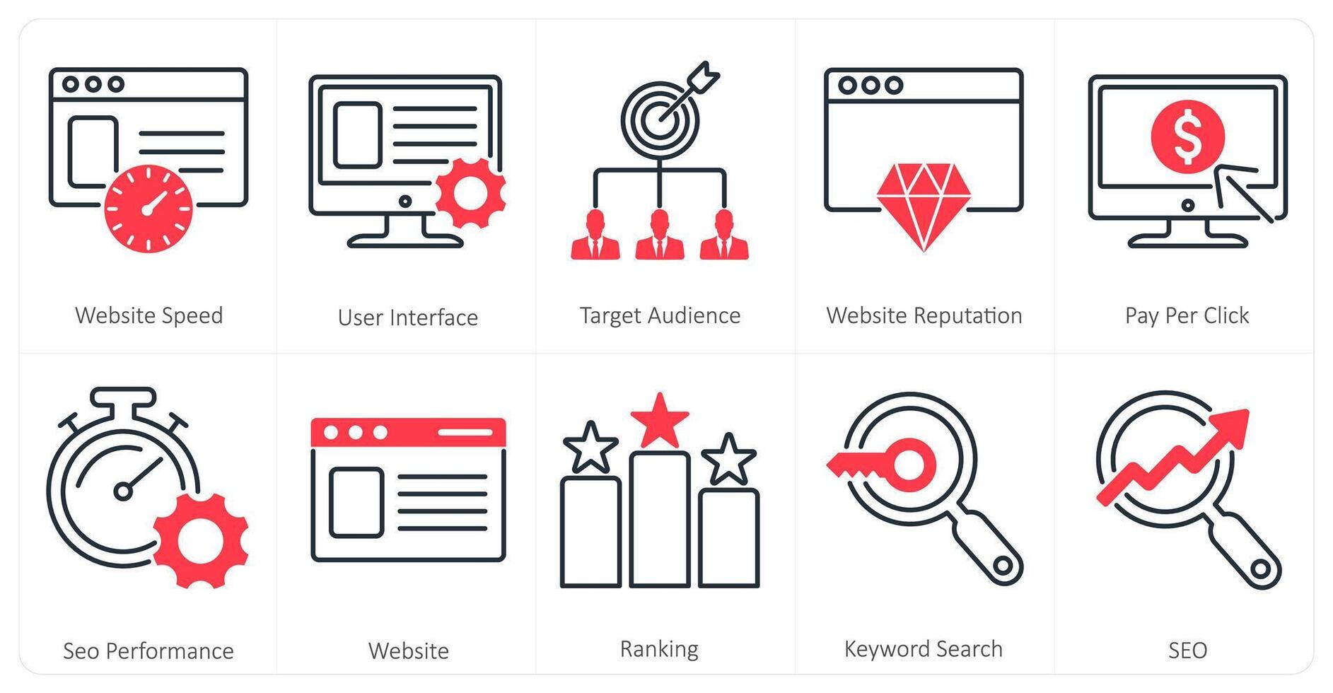 A set of 10 mix icons as website speed, user interface, target audience vector
