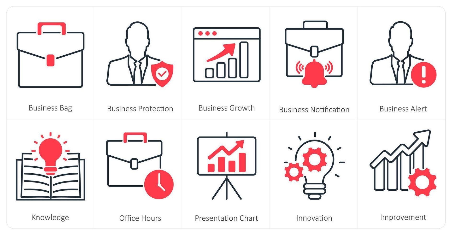 A set of 10 mix icons as business bag, business protection, business growth vector