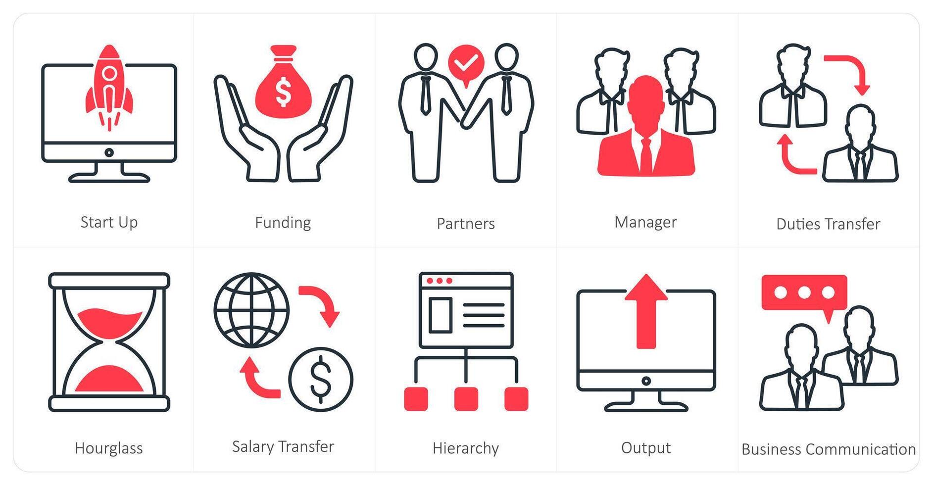 A set of 10 mix icons as start up, funding, partners vector