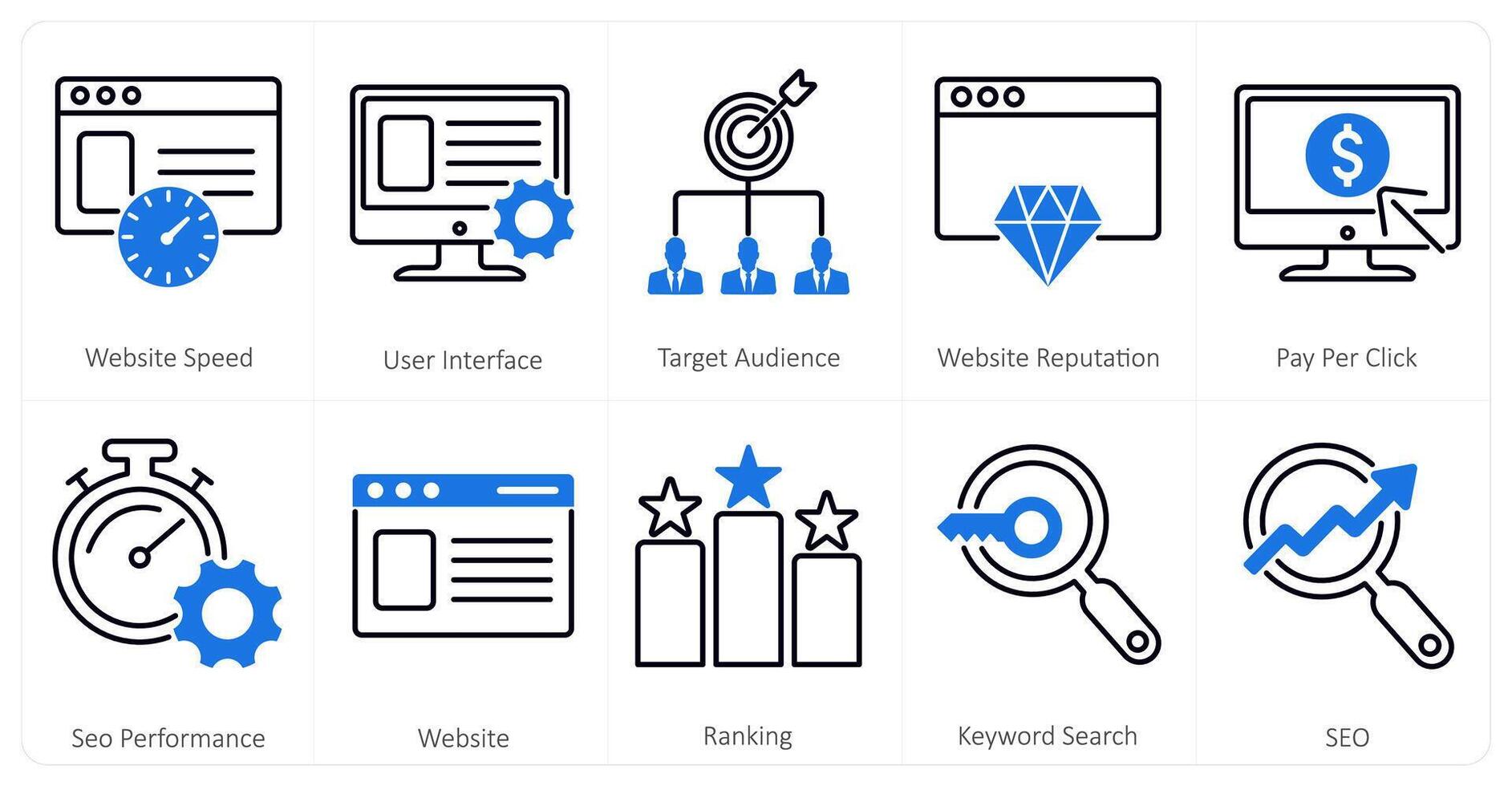 A set of 10 mix icons as website speed, user interface, target audience vector