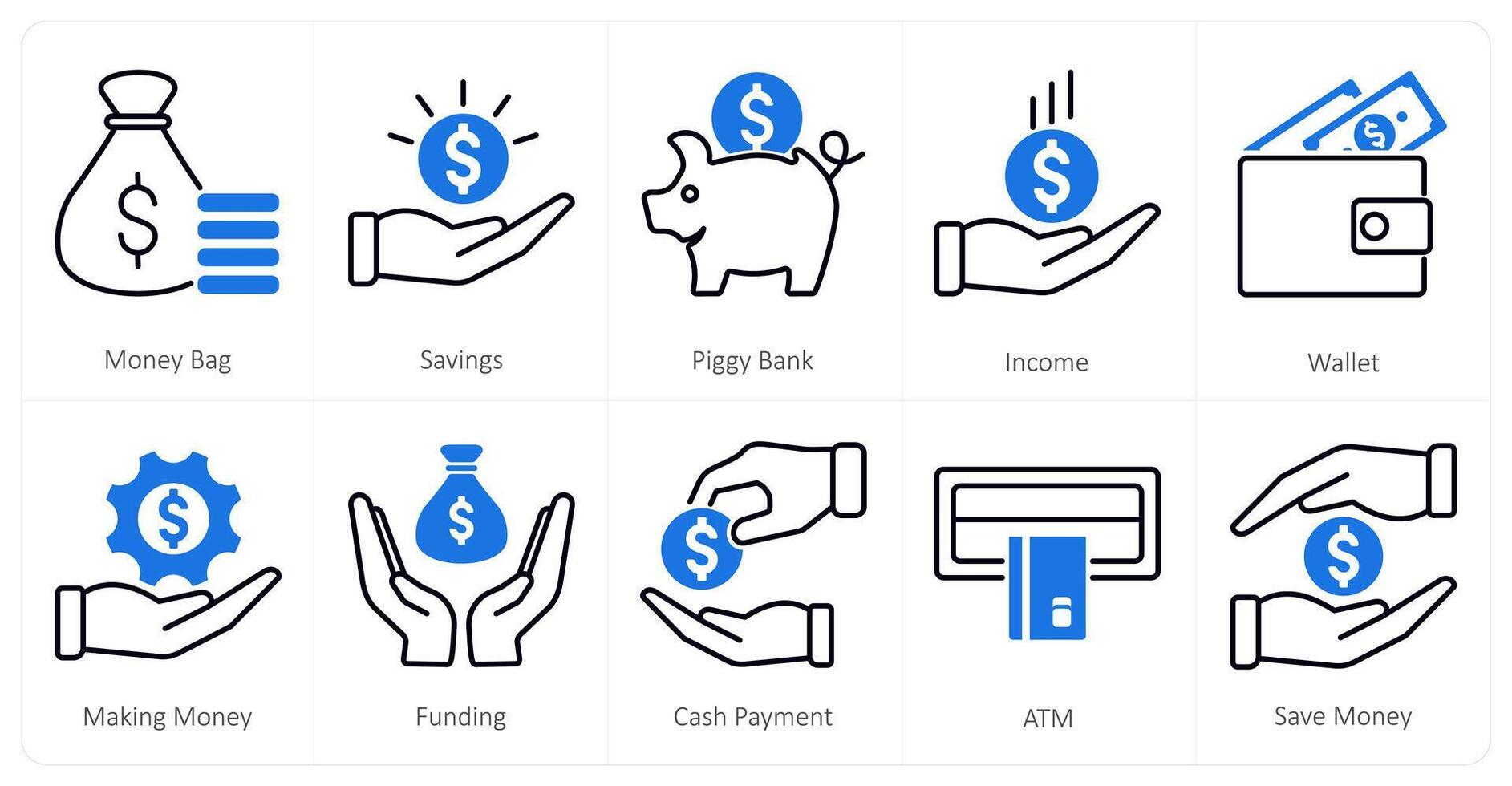 A set of 10 mix icons as money bag, savings, piggy bank vector