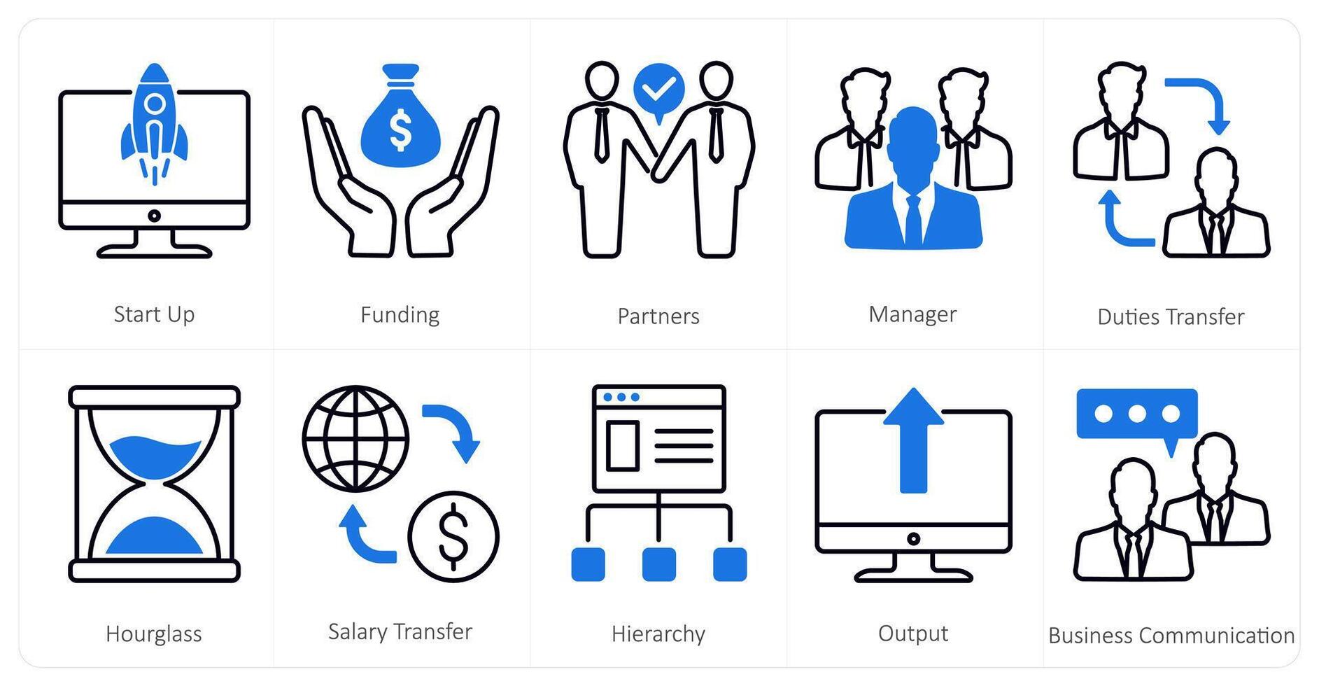 A set of 10 mix icons as start up, funding, partners vector